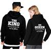 Friend Shirts King Queen - Set di 2 felpe con cappuccio, con data, per coppie, colore nero e bianco, idea regalo