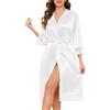 Vlazom Accappatoio Donna Kimono Lungo in Raso Maniche 3/4 Veste da Camera | Lunghezza maxi elegante, kimono in raso lussuoso, perfetto per sposa e damigelle, pizzo delicato ai polsini e all'orlo
