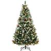 HOMCOM Albero di Natale Innevato 210cm, 400 Luci LED a 2 Colori, Telecomando, 11 Modalità, 1253 Rami, Pigne, Bacche Rosse | Aosom Italy