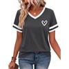 Gyabnw T Shirt Donna Scollo a V Stampa Cuore Taglio Ampio | Maniche corte, bordi a contrasto, vestibilità comoda, per estate e look casual sportivi