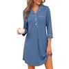 Ocextami Camicia da Notte Donna 3/4 Manica Lunga Scollo a V e Bottoni | Vestaglia donna aperta davanti morbido e leggero stile Boyfriend con taschino sul petto elegante adatta a tutte le stagioni