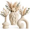 Ruspela Vasi in ceramica bianca 3 pezzi Boho Pampas Libreria Decor | Design minimalista boho, set di 3 misure, finitura in ceramica bianca, libreria da soggiorno