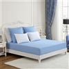 ClevaHome Lenzuolo con Angoli Matrimoniale Goffrato 140x200,3 pz, Blu | Set 3 pezzi: lenzuolo con angoli e 2 federe 80x80 cm in microfibra spazzolata goffrata, certificata OEKO-TEX Standard 100