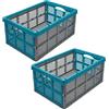 Garronda cassetta pieghevole 32L in plastica HDPE 51x34,5x22,5 cm, box richiudibile ed impilabile per trasporto e stoccaggio in auto, casa e giardino GD-0188 (Grigio/Turchese)