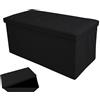 MAKA change your life quality MAKA Pouf Contenitore Rettangolare Pieghevole Portaoggetti Cubo 50 Litri Portata Sedile Max 300 kg Cassapanca con Vano per Plaid Coperte Scarpe Giochi Cuscini (Black, 76_x_38_x_38 cm)