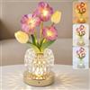 Maxspace Lampada da tavolo a fiori, 3 temperature di colore, lampada da comodino in cristallo, ricaricabile, senza fili, con vaso per appuntamenti, feste, decorazione (rosa - fiori di ciliegio)