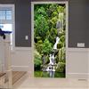 A.Monamour Adesivo Porta Autoadesiva Alberi Verdi Foresta Montagna Rocce Pietre Cascata Natura Scenario Vinile PVC Adesivi per Porte Interne 3D Pellicola Adesiva Poster Sticker Murale Decorazione