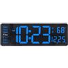 Plumeet Orologio da Parete Digitale, Orologi da Parete a LED da 33cm con Telecomando, cifre Grandi, Oscuramento Automatico, 2 Allarmi, Allarme Digitale Mostra data Temp, Blu