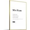 JUNOMI® Cornice portafoto 50 x 75 cm, alluminio oro lucido elegante - profilo slim, vetro acrilico antiurto, appendiatura orizzontale e verticale