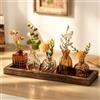 Glasseam Piccoli Vasi per la Decorazione della Tavola: Set da 5 Vasi in Vetro con Vassoio in Legno per Il Centro Tavola del Soggiorno Decorazioni Autunnali - Set di Mini Vasi da Fiore per Regali