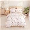 Covebett Biancheria da letto 135 x 200 cm, da bambina, rosa e bianco, con fiocchi di ciliegie, set da 2 pezzi, con federe da 80 x 80 cm e chiusura lampo