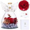 SAMISO Rosa Stabilizzata Vera,Rosa Eterna con Angelo di Vetro,Fiore Eterni Rose Stabilizzate,Vera Rosa,Conservata in Un Bicchiere d'Angelo, Idea Regalo per Fidanzata, Moglie,Mamma