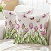 Jayusaror Federe Cuscini Divano 45 x 45 Primaverili per Esterni Tulipano Fiori Foglie Pianta da Esterno Estate Decorativi Quadrate Moderno Fodera Cuscino Lavabile Copricuscini, 2 Pezzi