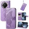 JIUNINE Cover a Libro in Pelle per Honor Magic7 Lite, Viola | Custodia Portafoglio Antiurto in Pelle Sintetica, Motivo Farfalle 3D, Portacarte, Supporto Regolabile, Chiusura Magnetica
