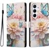YUECXIN Cover per Samsung Galaxy A27 5G, Elegante Custodia Portafoglio Pelle PU con Porta Carte e Supporto, Interno TPU Antiurto, Motivo Chic per Donna, Farfalla & Fiori