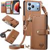 MOJIA Custodia Portafoglio Ulefone Note 23 con Tracolla | Design portafoglio in pelle con porta carte, tasca con cerniera, tracolla regolabile e protezione antiurto.