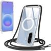 Jrkvniv Magnetica Cover per Samsung Galaxy A57 5G con Cordino, Nero | Compatibile con Magsafe, Trasparente Ultra Sottile Silicone TPU Antiurto Custodia con Collana Laccio Rimovibile