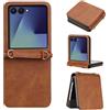 A-BEAUTY Custodia per Samsung Galaxy Z Flip8, in pelle PU, marrone | Lanyar - Custodia a portafoglio magnetica con blocco RFID, 3 scomparti per carte di credito, supporto