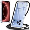 Oelrstfe Cover con Cordino per iPhone 18 Pro/iPhone 17 Pro, Nero | Trasparente Silicone Custodia con Regolabile Collana Laccio Tracolla, Antigraffio Proteggere Case Corda