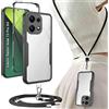 Yutwo Cover per Redmi Note 13 Pro 5G con Cordino, Custodia Trasparente Antiurto 360° per Redmi Note 13 Pro 5G con Laccio, Pad e Gancio Rimovibili e Laccetto Regolabile, Nera