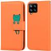 Ailisi Cover per Galaxy A12, Orange Flip Cover Cartoon Cute Frog Custodia Protettiva Caso Libro in Pelle PU con Portafoglio, Funzione Supporto - Rana, Arancia