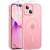 Qasyfanc Magnetica Cover per iPhone 13/14, Rosa chiaro | Compatibile con MagSafe,con 2 Pezzi Vetro Temperato Pellicola, Cover Clear Slim Fit Antiurto Militare Antigiallo