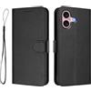 A-BEAUTY Custodia per iPhone 16 con chiusura magnetica, colore nero | Custodia a portafoglio in pelle PU antiurto con 3 slot per schede, cavalletto, blocco RFID, cinturino da polso