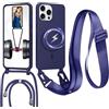 FERLAN Magnetica Cover per iPhone 14 Pro Max con Cordino,Blu | Compatibile con Magsafe,Custodia con Collana, Regolabile e Rimovibile,[Antiurto] [AntiGraffio] Case con Laccio Tracolla