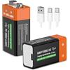 FLSTOR Confezione da 2 batterie ricaricabili agli ioni di litio da 9 V, 3800 mWh, con cavo USB, universale per multimetro, dispositivi di sicurezza, dispositivi di sicurezza, strumenti musicali e molto altro