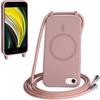 FMPCUON FNPCUON Cover Magnetica Silicone per iPhone 6/7/8/SE 2020/SE 2022 con Cordino,Compatibile con MagSafe,Custodia con Laccio Collana Tracolla Collo Sottile TPU Antiurto Protettiva Case con Corda.Rosa