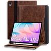 ONETHEFUL Custodia per tablet Galaxy Tab S12+ 12,4 2026, marrone | Custodia Premium Business per tablet con supporto regolabile, 2 scomparti per carte e fascia elastica sicura