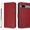 A-BEAUTY Custodia per Google Pixel 7a, in pelle PU, rosso vino | Lanyar - Custodia a portafoglio magnetica con blocco RFID, 3 scomparti per carte di credito, supporto