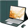 VLEAQC Custodia con Tastiera per Samsung Galaxy Tab A7 10.4 2020 (SM-T500/T505/T507), Tastiera e Mouse trackpad Wireless indipendenti, Ricaricabile, Copertina Leggera con portapenne,Dark Green