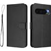 A-BEAUTY Custodia per Google Pixel 10/10 Pro/Pixel 9/9 Pro, nera | Custodia a portafoglio in pelle PU antiurto con 3 slot per schede, cavalletto, blocco RFID, cinturino da polso