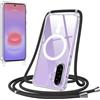 Jrkvniv Magnetica Cover per Samsung Galaxy A37 5G con Cordino, Nero | Compatibile con Magsafe, Trasparente Ultra Sottile Silicone TPU Antiurto Custodia con Collana Laccio Rimovibile