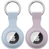 Meliya 2 Pezzi Meliya AirTag Portachiavi per Apple Airtag, Silicone Custodia per Airtag Apple con Portachiavi, Cover Protettiva per AirTag per Zaini e Animali Domestici (Blu cielo+Viola chiaro)