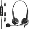 Wantek Cuffie con microfono per cancellazione rumore USB/Type-C/3,5 mm, jack 3-in-1 PC, volume regolabile per Call Center, Skype, Zoom, Home Office, corsi online