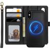 XTCASE Cover Portafoglio Pelle Magnetica per iPhone X/XS, Nero | Custodia Flip Libro PU Premium [Rimovibile 2 in 1] [Compatibile con Magsafe] [Slot per Scheda] [Chiusura Magnetica], Nero