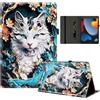 Rostsant Custodia per iPad 9a/8a/7a generazione 10,2 Motivo gatto | Custodia in pelle sintetica con fessura per carte, portapenne e funzione di supporto per il modello 2021/2020/2019