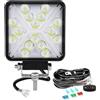 Willpower 1PC Faro LED 4 Pollici 48W Faretto LED 12V 24V Luci da Lavoro Spotlights Fendinebbia LED per Trattore Fuoristrada Camion Barca Auto 4x4, IP67, 3000K&6000K, Con Cablaggio, Quadrato