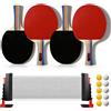 BORDEAG Set da ping pong, 4 racchette, 1 rete retrattile, 10 palline da ping pong e 1 borsa per il trasporto, set di racchette da ping pong per interni ed esterni, ideale per il tempo libero, la famiglia e