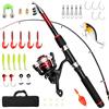 Pak2iaa Set completo di canna da pesca telescopica e mulinello da spinning, per | Kit da pesca leggero da 1,8 m con lenza, custodia per esche e borsa per il trasporto, portatile per viaggi, surf