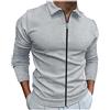 Generic Polo da uomo a maniche lunghe polo da golf da uomo con colletto con cerniera camicie eleganti in tinta unita versatile camicia sportiva top vestibilità ampia camicette casual semplici camicette