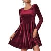 Yekdmxop Vestito Velluto Donna Curvy Invernale Elegante Rosso Abiti da Cerimonia Vestiti Capodanno Taglie Forti Mini Abito Corto da Sera Natale Vestito Lungo Manica Invernali Vestitino di Carnevale