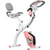 SUGIFT Cyclette reclinabile pieghevole, attrezzo fitness 2-in-1 con elastici, ruota per esercizi di equilibrio, rosa e bianco | Display LCD e cardiofrequenzimetro | 8 livelli di resistenza magnetica | 105x48x118 cm