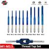 xcan Set di maschi filettati 10 pezzi M1 M1.2 M1.4 M1.6 M1.7 M1.8 M2 M2.5 M3 M3.5 HSS rubinetto metrico con chiave Nano Blue Coated Machine Tap