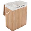 SONGMICS Cesto per Biancheria Sporca, 100 L, Cesto per Biancheria Sporca con 2 Scomparti, con Coperchio, in Bambù, con Manici, Pieghevole, con Sacca Interna Rimovibile e Lavabile in Lavatrice, per