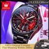 OUPINKE OLEVS 9937 Orologio al quarzo da uomo Moda 3D Ruota cava Quadrante rotante Orologio da polso sportivo luminoso impermeabile in acciaio inossidabile nero