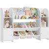 WOLTU Libreria organizer per bambini con scomparti aperti per libri e 2 armadietti, 6 contenitori in plastica rimovibili con ante per la cameretta dei bambini, soggiorno