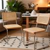 Rosahqnda Set di 2 sedie da pranzo cantilever Breuer in stile Mid-Century, sedie laterali in legno e rattan intrecciato con gambe tubolari in acciaio cromato, per sala da pranzo, cucina, soggiorno,